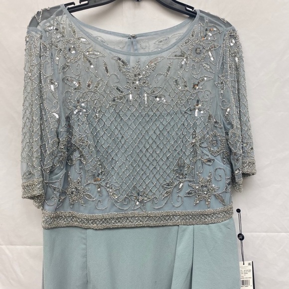 Adrianna Papell elbow length illusion sleeves beaded bodice gown - Picture 7 of 13